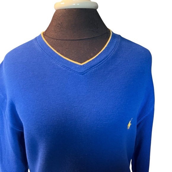 Polo Ralph Lauren Royal Blue V Neck Thermal Logo Cotton Sweater Medium Women - Picture 4 of 8